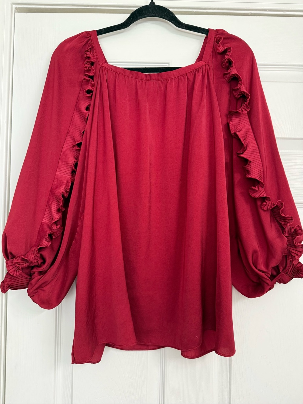 Cato Burgundy Ruffle-Trim Peasant Blouse